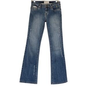 Vintage Y2K Baby Phat Low Rise Bootcut Jeans Womens 7 Blue Embroidered Cat Logo